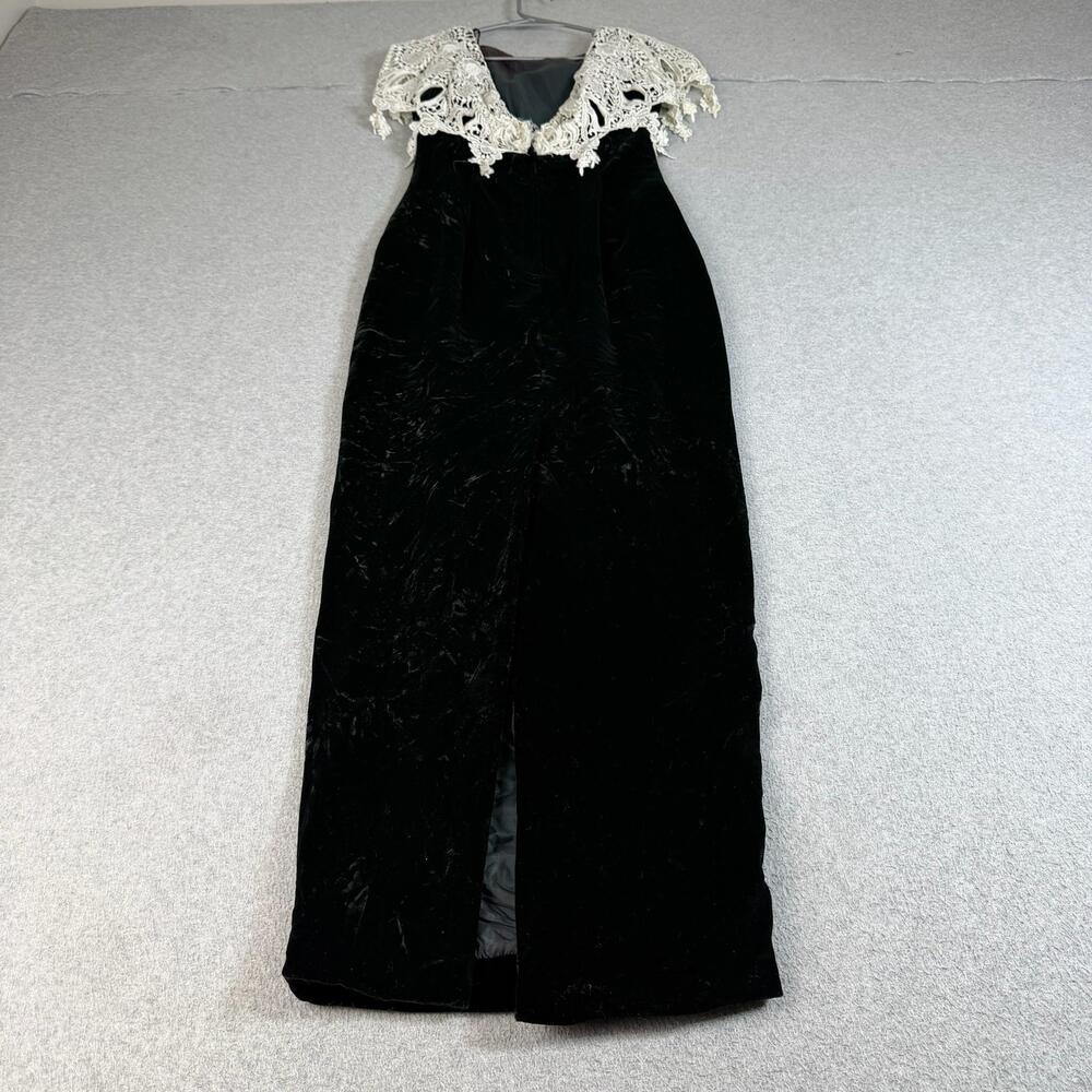 Vintage Jessica McClintock Dress Women 4 Green Velvet Off Shoulder Lace Maxi 90s